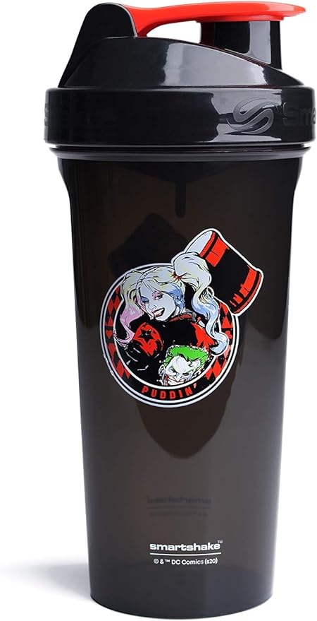 Smartshake Lite Justice League Protein Shaker Bottle 800ml – DC Comics Water Bottle, Leakproof BPA Free Gym Shaker Bottle for Protein Shakes And Protein Powder - Harley Quinn Logo
