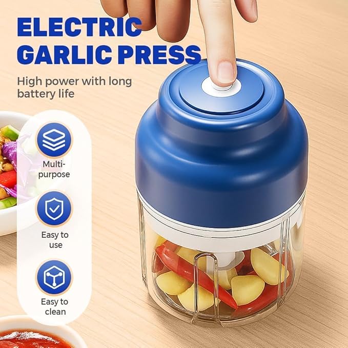 Electric Mini Garlic Chopper Set, 2026 New Small Garlic Chopper Mincer, USB Rechargeable, Wireless Veggie Grinder, Rapidly Garlic Minces Ginger Onion Chili Veggie (Purple, 250ml)