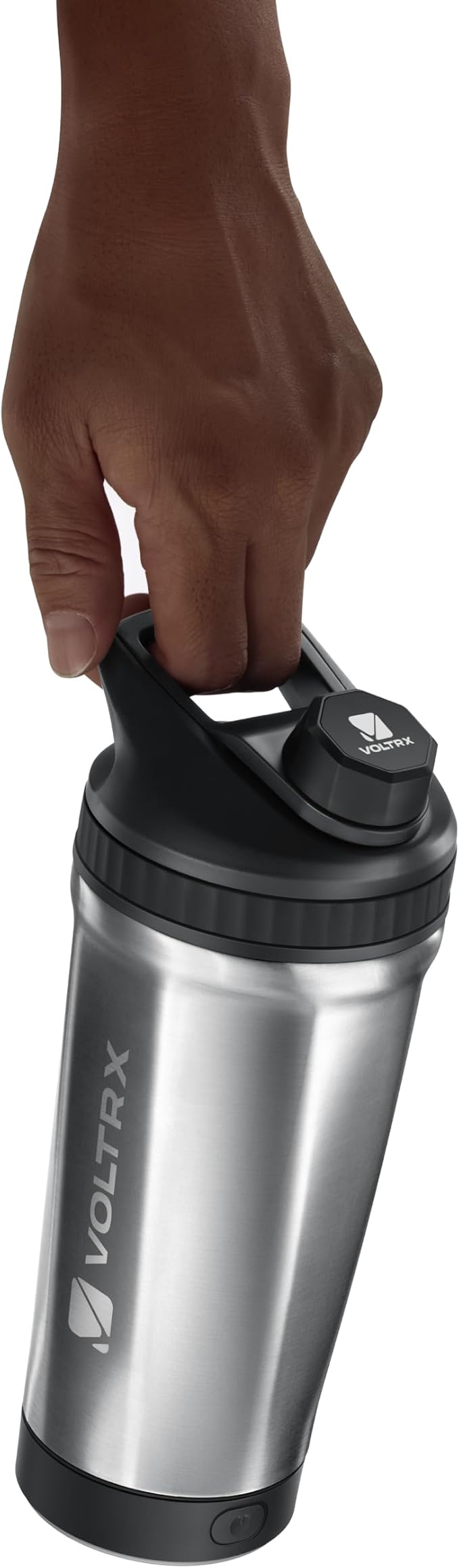 VOLTRX ChillMix Shaker Bottle Insulated Stainless Steel - USB C Rechargeable Electric Protein Shake Mixer, Shaker Cups for Protein Shakes and Meal Replacement, Obsidian Black, 16 oz