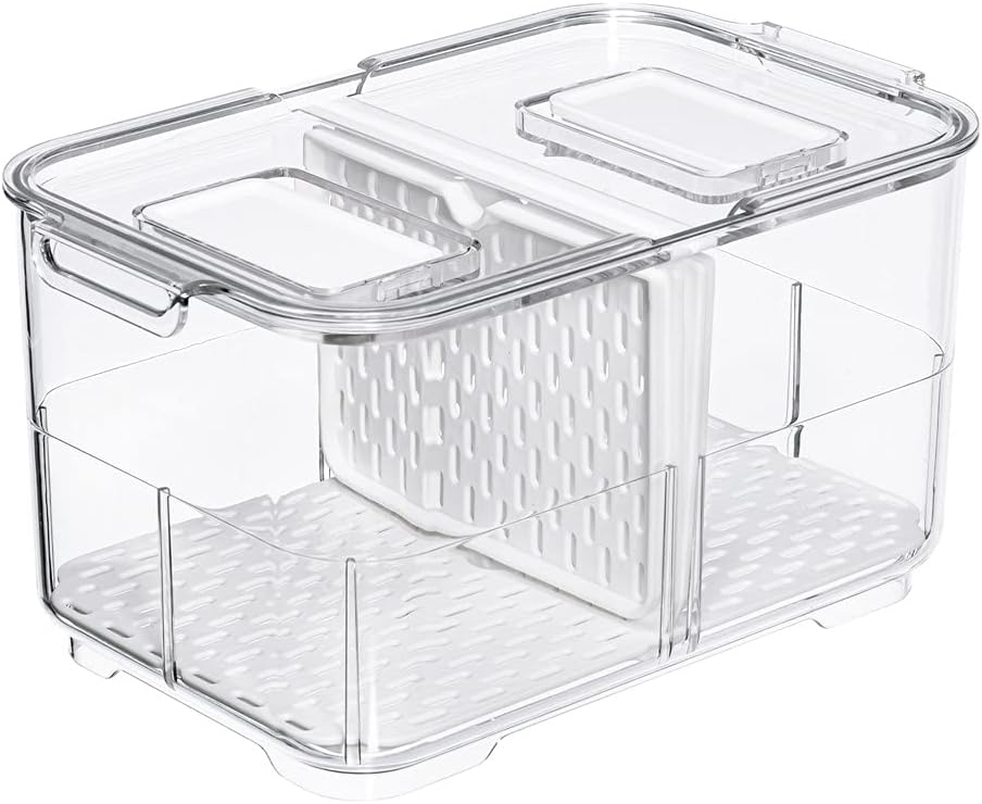 Vegetable Fruit Storage Containers, Produce Saver Containers Refrigerator Storage Containers Fresh Produce Saver with Lids and Vents,Stackable Salad Lettuce Keeper for Refrigerator