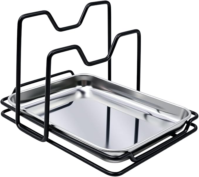 Pot Lid Holder While Cooking, 304 Stainless Steel Spoon Rest with Lid Holder for Countertop, Multifunctional Pan Lid Storage and Utensil Organizer for Stove Top