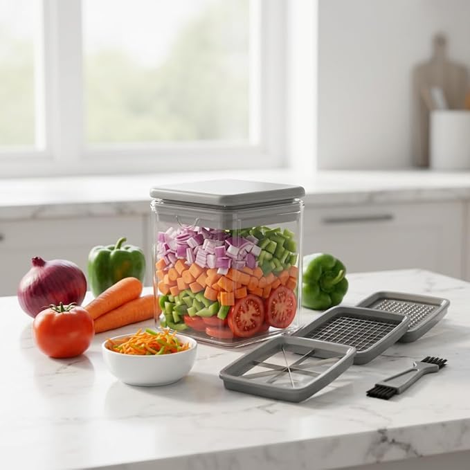 13-in-1 Vegetable Chopper with Container – Manual Veggie & Onion Food Chopper, Multifunction Vegetable Dicer for Fast Meal Prep, Kitchen Chopper with Stainless Steel Blades