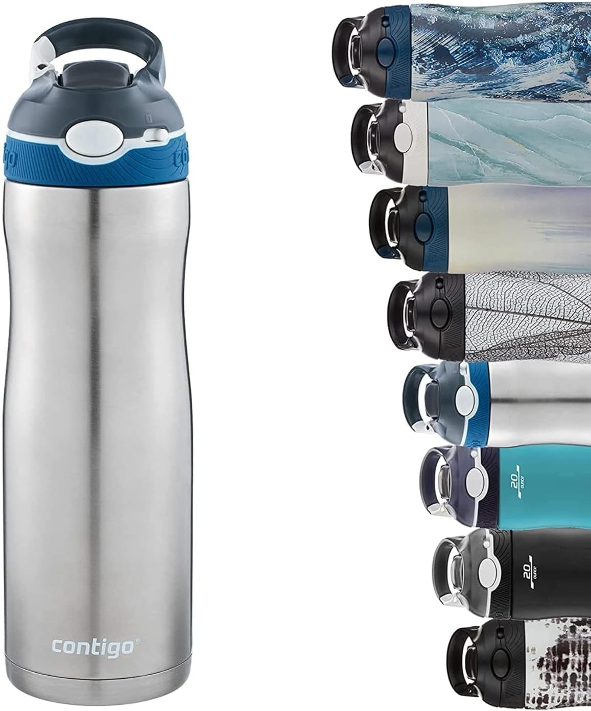Ashland Chill Autospout Water Bottle with Flip Straw, Stainless Steel Thermal Drinking Bottle,Leakproof,Grey, BLue, 590 ml