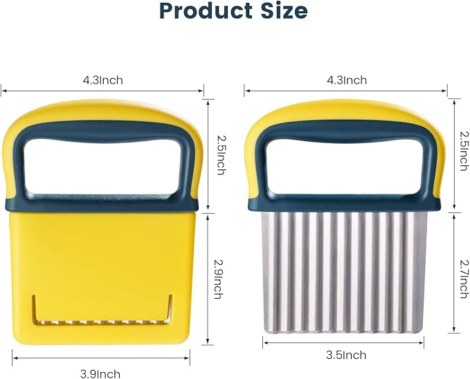 Crinkle Cutter Knife, Potatoes Crinkle Fry Cut and Vegetable Cutter for Veggies, Stainless Steel Carrot Slicer（Yellow）
