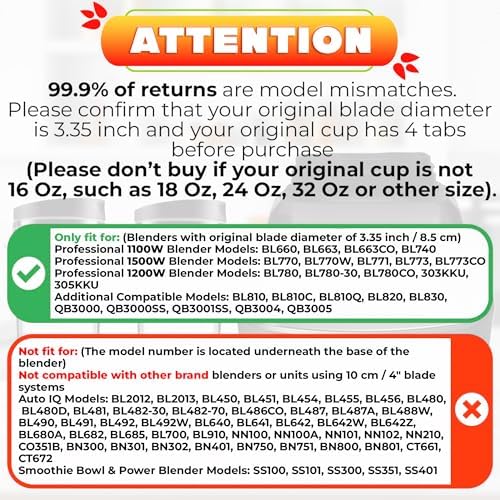 16 Oz Single Serve Blender Cup Replacement with Lid, 2 Pack - Image 3