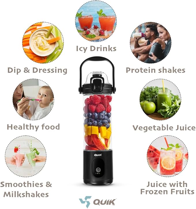 Portable Blender - Cordless 24oz. Personal Blender for Shakes and Smoothies, Licuadora, BPA Free - Ice Crush, Dishwasher safe parts, Waterproof, Triple Batteries, Juicer Cup (White)