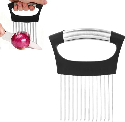 Extra Large Onion Slicing Holder, Stainless Steel Vegetable Onion Cutter Chopper Slicer Holder with 14 Long Needles Practical Kitchen Tool Assistant for Meat Lemon Tomato Avocado Potato