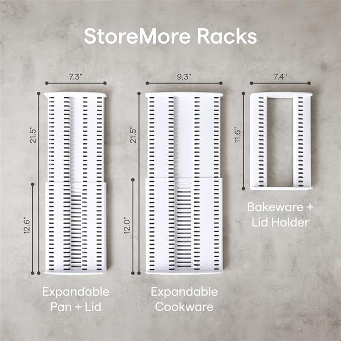 YouCopia StoreMore Expandable Cookware Rack with Tall Steel Wires, 12.5"-22" Wide Adjustable Pan Organizer for Kitchen Cabinet Storage, Premium Edition