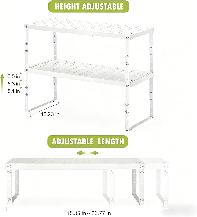 RUILALIFE Expandable Cabinet Organizer Shelf With Adjustable Height, Stackable Kitchen Countertop Organizer Rack, Adjustable Shelf Riser For Kitchen Counter, Pantry, Cupboard, Desk, Tabletop