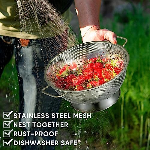 3 Pcs Stainless Steel Colander Set Metal Mesh Strainers, Silver