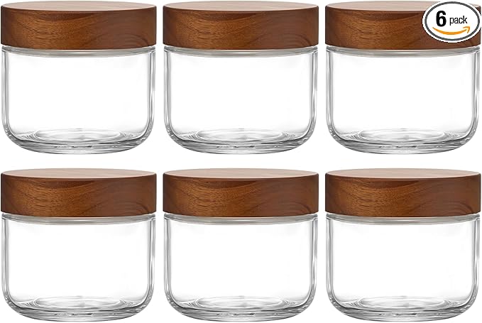 Danmu 8 oz Overnight Oats Containers with Lids,Salad Jar,Glass Jar with Wooden Lid 6 Pack,Mason Jars 8 oz with Lids for Snack,Overnight Oats,Meal Prep,Yogurt,Parfait,Soup,Salad 100% Leak-proof