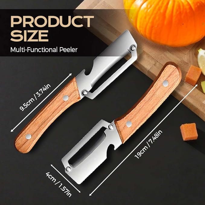 Multifunctional Vegetable Peeler, 2 in 1 Stainless Steel Peeler, Ultra-Sharp Stainless Steel Blade with Wooden Handle and Bottle Opener for Vegetables or Fruits, Kitchen Tool (Wooden*2)