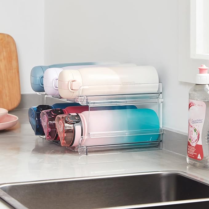 Lifewit 2 Tier Stackable Water Bottle Organizer for Cabinet, 3 Pack Plastic Bottle Holder Fits 6 Bottles/Tumblers up to 3.8" Diameter for Pantry/Countertop/Cupboard, 28 x 19 x 15 cm/11 x 7.5 x 5.7"