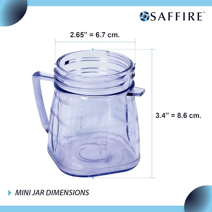 Replacement Mini 1-cup Plastic Jar by Saffire, fits most Oster Blenders (4 Pieces)