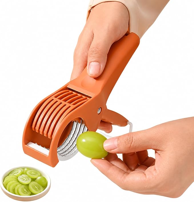 Grape Cutter Banana Slicer Cutter - All-in-One Kitchen Gadget for Fruits & Vegetables, Perfect as Banana Slicer & Strawberry Slicer, Safe for Kids & Dishwasher Safe (Orange)