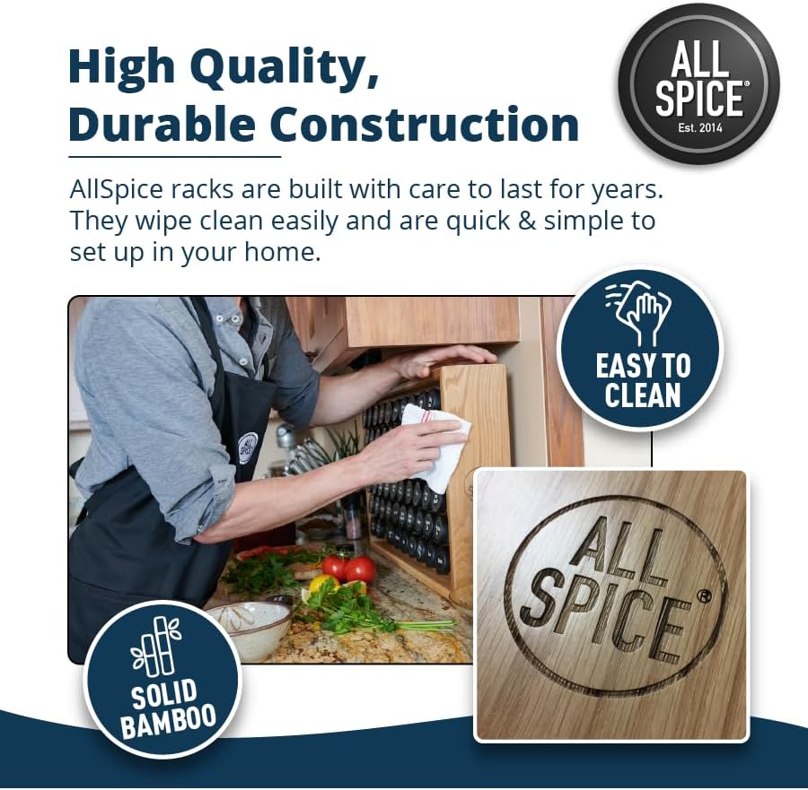 Spice Rack Organizer, Wood, 525 Unique Labels, Countertop or Wall Mount, Includes 30 4oz Jars- Walnut Stain