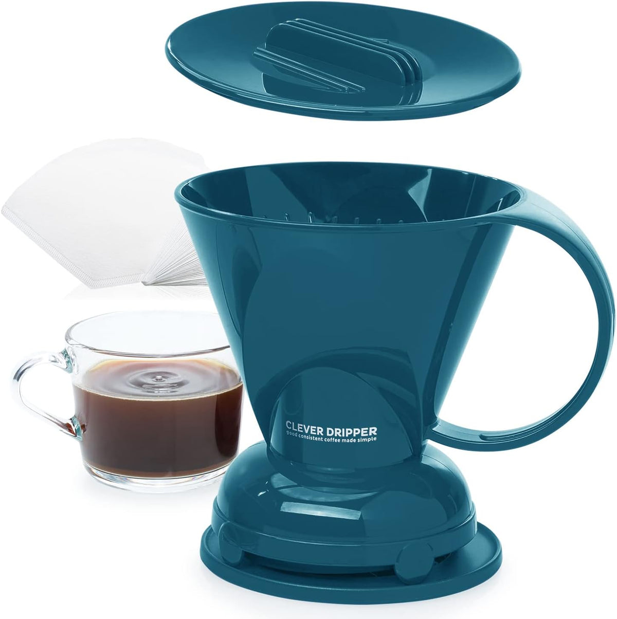 Coffee Dripper | Large 18 oz | Peacock Blue | BPA-Free | 100 Filters