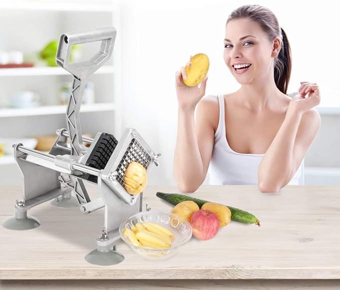 ROVSUN Commercial Vegetable Chopper French Fry Cutter Stainless Steel w/ 4 Sizes Blades, Fruit Potato Slicer, 1/2", 3/8", 1/4" & 8-Wedge Blades and Pusher Blocks for Restaurants, Home & Kitchen