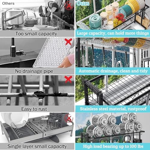 Over the Sink Dish Drying Drainer Rack - Height & Width Adjustable