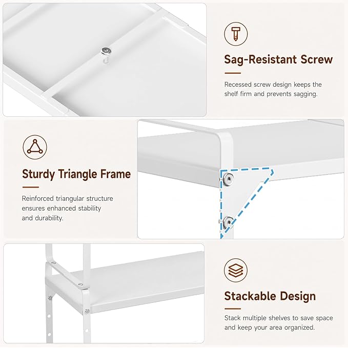 15.5 to 25.5 Inch Kitchen Cabinet Shelf Organizers, Adjustable Kitchen Counter Shelf Organizer, Set of 4 Expandable Countertop Storage Shelves, Stackable Design, 30LBS Heavy Duty, Space Saver