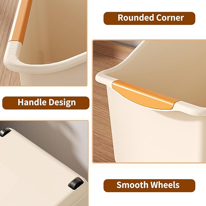 2 Pack Roll Out Plastic Organizer Bins, Tall Under Sink Organizer with Handle for Kitchen, Bathroom and Pantry, Multi-purpose Freezer Organization On Wheels, Kitchen Organizers and Storage