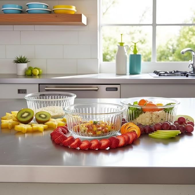12oz Round Glass Food Storage Containers with Lids and Foldable Cutlery, 1.5 cup Round Glass Lunch Containers, Small Food Bowls for Office, School, Outdoor, Microwave, Freezer Safe -4 Pack