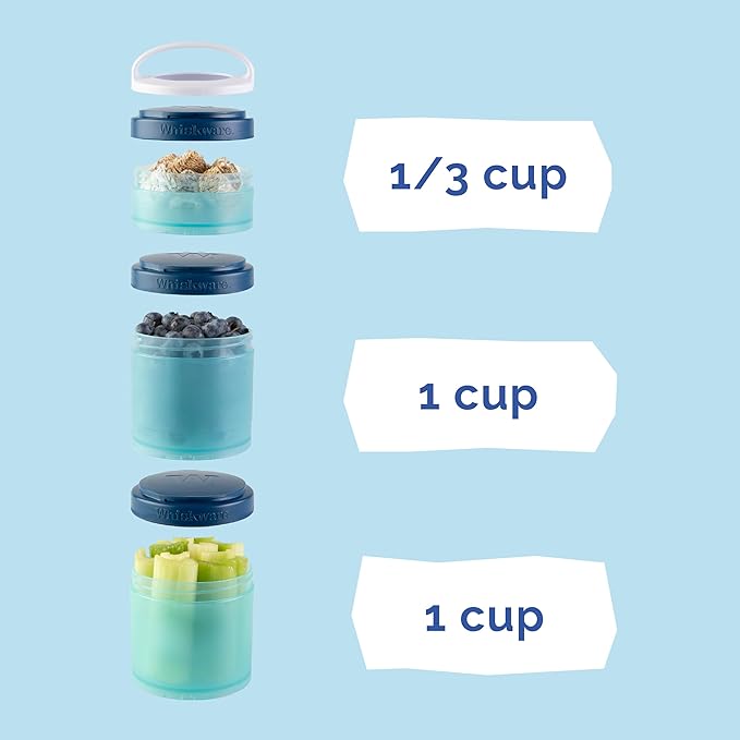 Whiskware Bluey Stackable Snack Containers for Babies, Toddlers, and Kids, 3 Stackable Snack Cups for School and Travel, Cupholder Friendly, Bluey, Bingo, Bandit Heeler, and Chilli, Dance Mode!