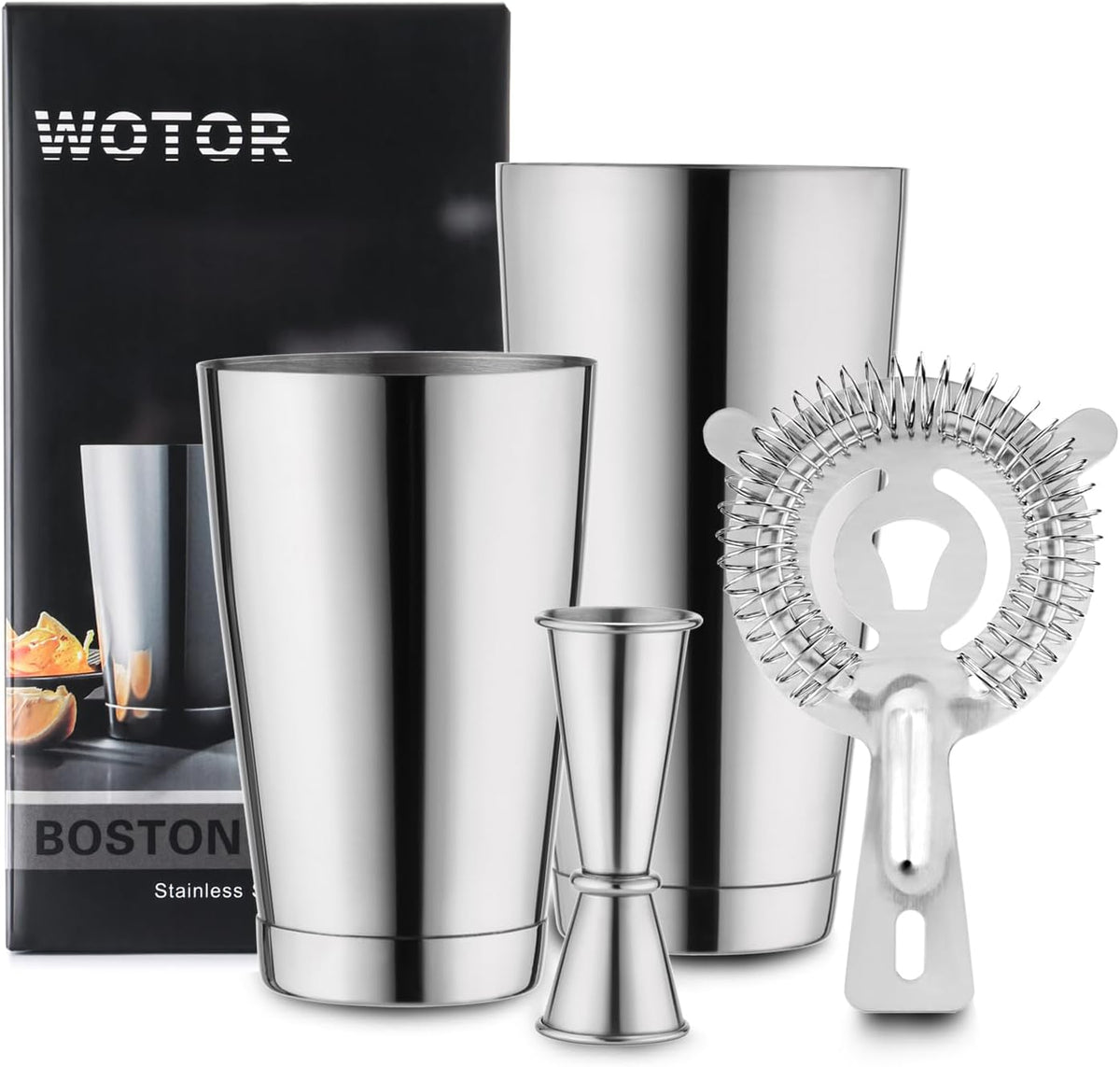 Boston Cocktail Shaker Set, 18 oz & 28 oz, Stainless Steel (Silver)