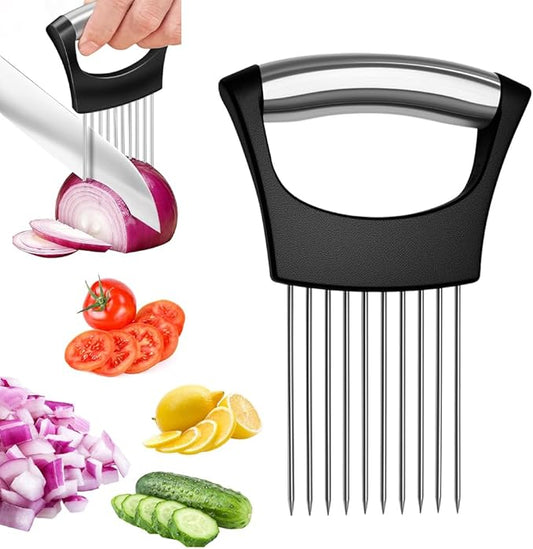 Onion Holder for Slicing, Stainless Steel Vegetable Slicer Cutter, Multifunctional Onion Slicing Tool for Tomato, Potato, Lemon, Meat, Easy Home Kitchen Chopper Assistant (1 Pack)