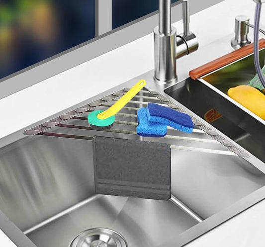 Ahyuan Corner Sink Dish Drainer over the Sink Dish Drying Rack Corner Dish Rack SUS304 Cubic Stainless Still Kitchen Sponge Holder Corner Sink Sponge