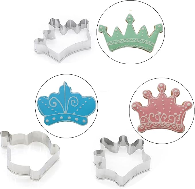 Crown Cookie Cutter Set of 3 pcs, Stainless Steel Princess Crown Shaped Royal Wedding Baking Molds for Holiday Fondant & DIY Crafts‌