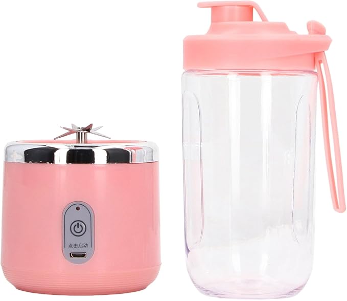 Honio Mini Blender, Portable Blender 300ml Capacity USB Charging for Fruit (Pink, 6Blades, Lid)