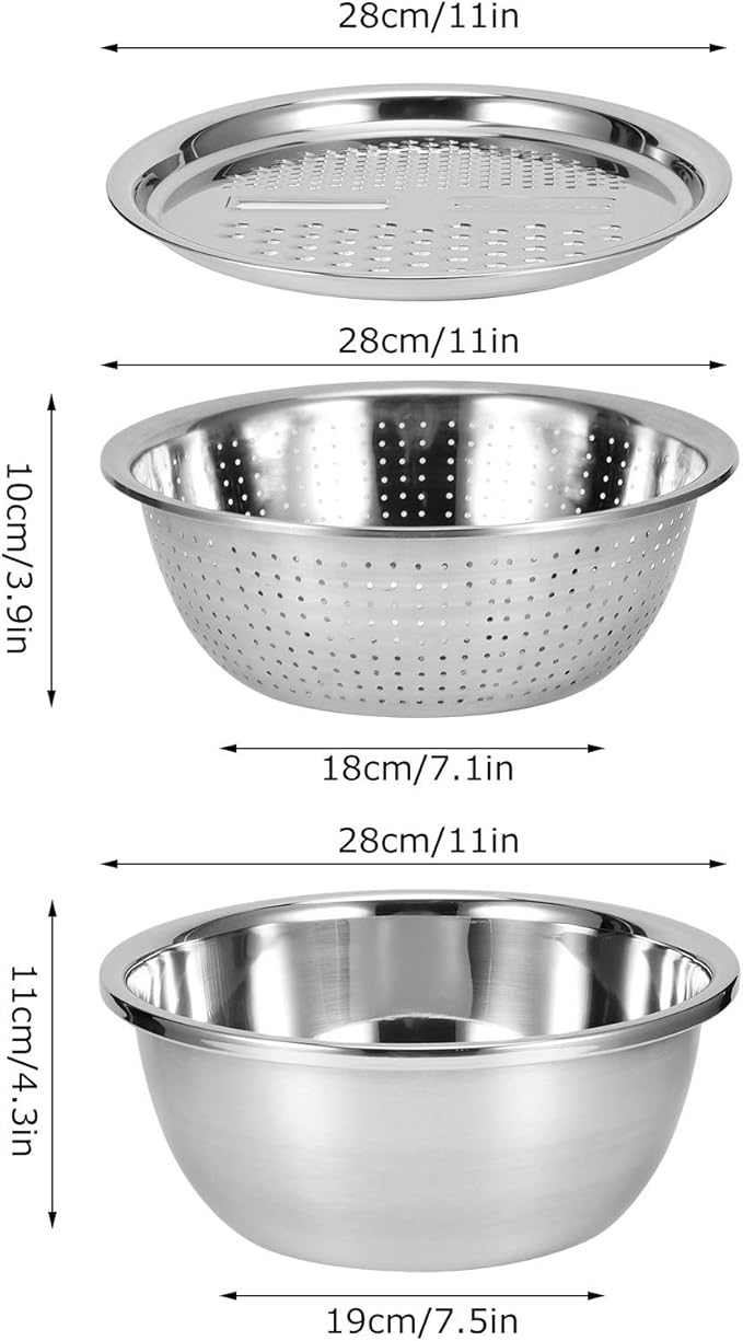 Multifunctional Stainless Steel Basin with Grater, Mixing Bowls, Vegetable Cutter, Slicer, Strainer, Drain Basket, Salad Maker Bowl, Colanders for Kitchen Use
