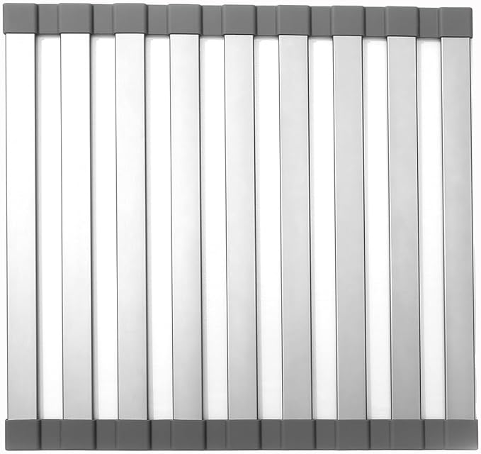 Mistifi Large Rollable Dish Drying Rack,Over The Sink Drying Rack Sink Cover Kitchen Sink Accessories Kitchen Rolling up alluminum Drainer, Foldable,Rollable（Black 17.9''x13）