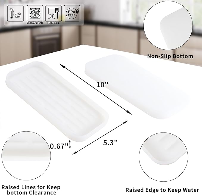 MicoYang Silicone Kitchen Sink Organizer Tray for Multiple Usage,Easy Clean Sponges Holder for Kitchen Bathroom Counter or Sink,Dish Soap Dispenser,Scrubber,Bottle,Cup Translucent 10”x 5.3”