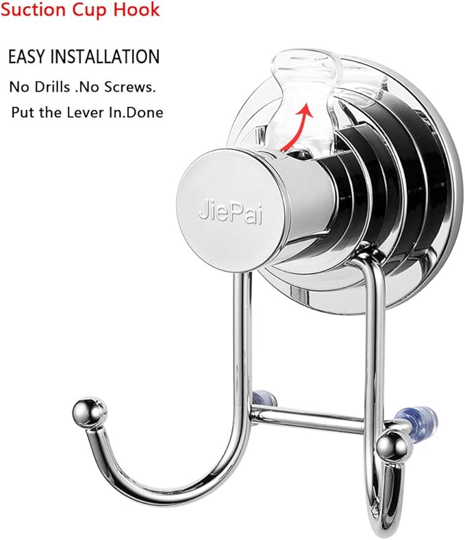 JiePai Suction Cup Towel Hooks,Shower Towel Holder for Bathroom,Suction Shower Towel Rack Organizer for Towel, Bathrobe,Loofah,Coat,Bags,Chrome (1 Pack)