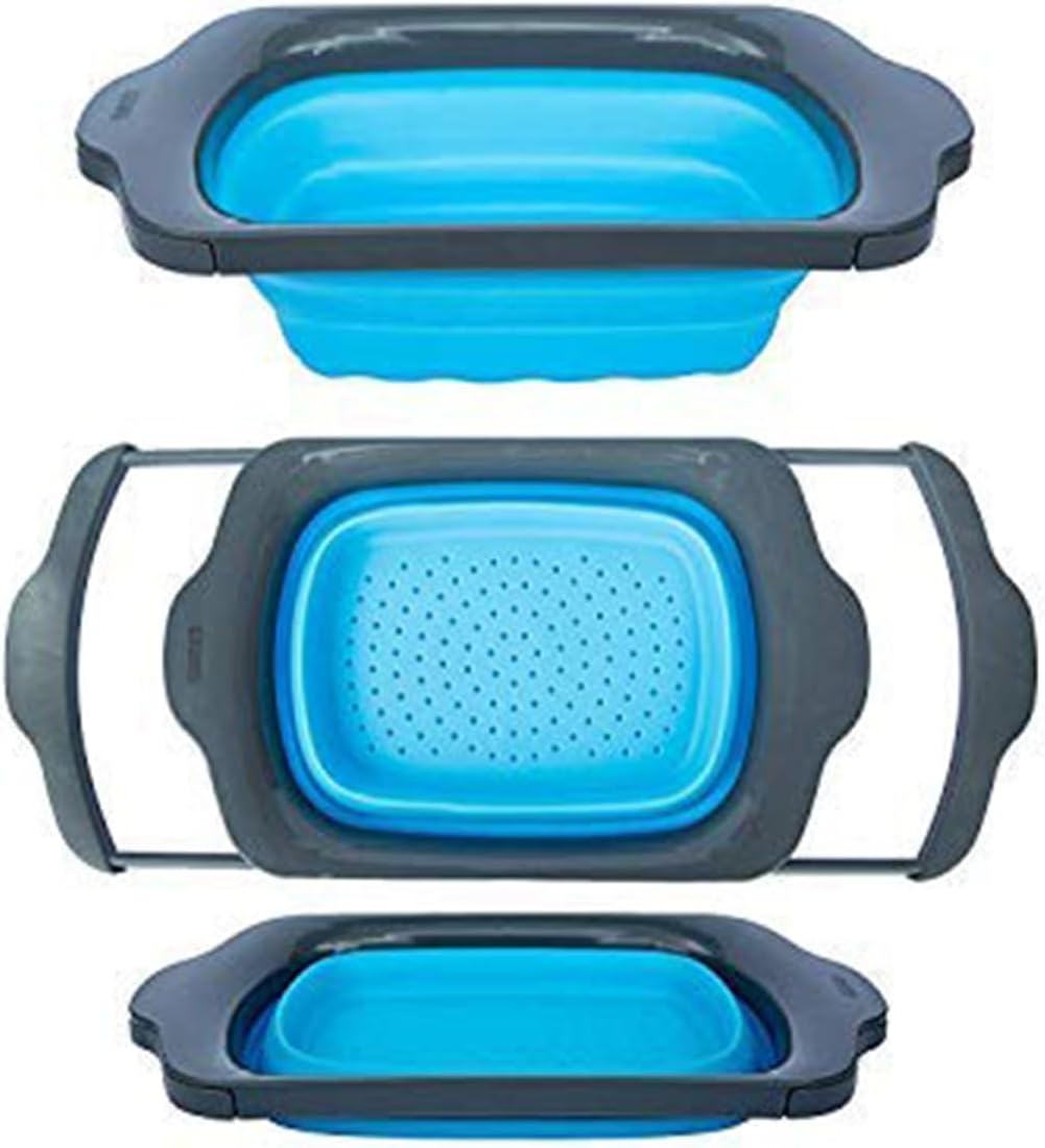Blue XL Collapsible Silicone Over Sink Colander – 6 Quart