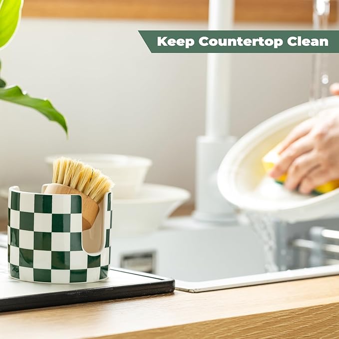 Zoeeker Ceramic Kitchen Sponge Holder, Dish Sponge Holder Suitable for Scrubby Farmhouse Drying Rack Brush Holder for Christmas Bathroom, Kitchen, Sink, Green and White