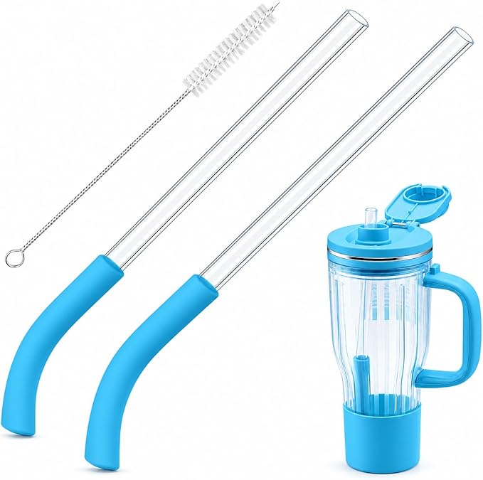 2 Pack Replacement Straw for Ninja BlendBOSS Personal Smoothie Blender Tumbler, Reusable Drinking Straws with Cleaning Brush, Compatible with Ninja BlendBOSS Travel Cup Accessories