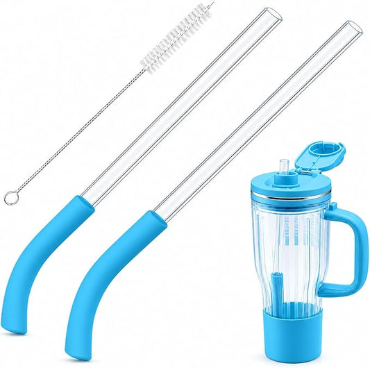 2 Pack Replacement Straw for Ninja BlendBOSS Personal Smoothie Blender Tumbler, Reusable Drinking Straws with Cleaning Brush, Compatible with Ninja BlendBOSS Travel Cup Accessories
