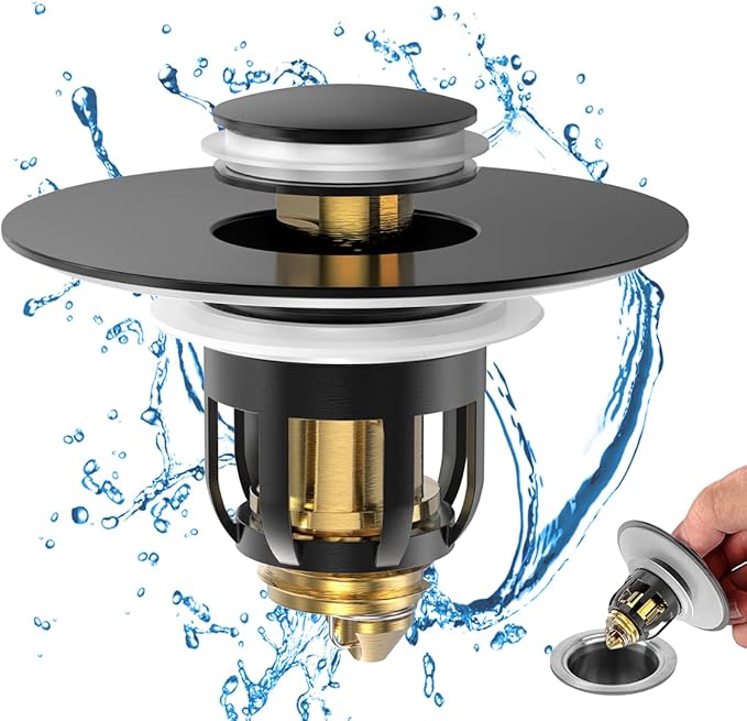 MUAIOLAUS Universal Bathroom Sink Stopper, Pop Up Sink Stopper with Basket Hair Catcher, Anti Clogging Sink Drain Filter for 1.06"-1.65" Drain Holes