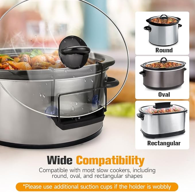 SOPHICO Slow Cooker Lid Holder for Cooking, Hand Free Pot Lid Organizer, Stainless Steel Rack with Silicone Sink, Fits Most Slow Cookers, Keeps Countertop No Mess (Black, 2 Pack)