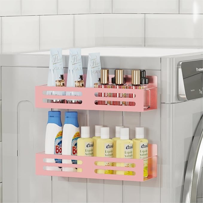 Magnetic Spice Rack for Refrigerator, Metal Spice Rack Organizer, Magnetic Shelf for Fridge 4Pack Pink