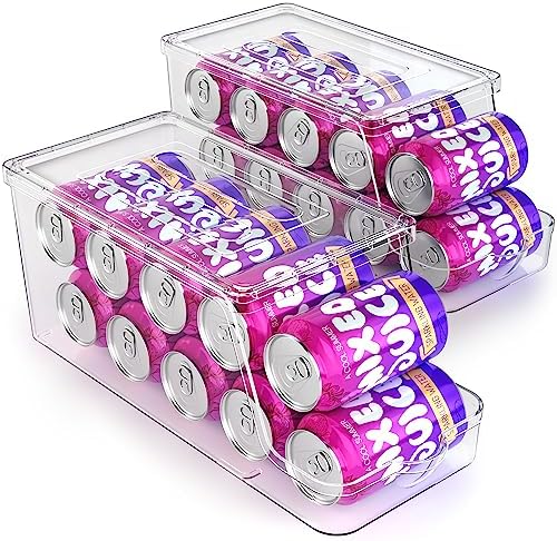Soda Can Dispenser for Refrigerator with Lids, Stackable, 2 Pack