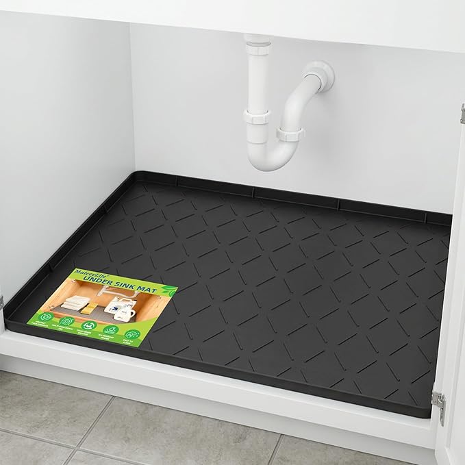 Mateeylife Under Sink Mats for Kitchen Waterproof 34"X22", Undersink Protectors，Silicone Mat Cabinet Liner, Under Sink Organizer for Bathroom and Kitchen，Boot Tray Pet Food Mat, Classic Black