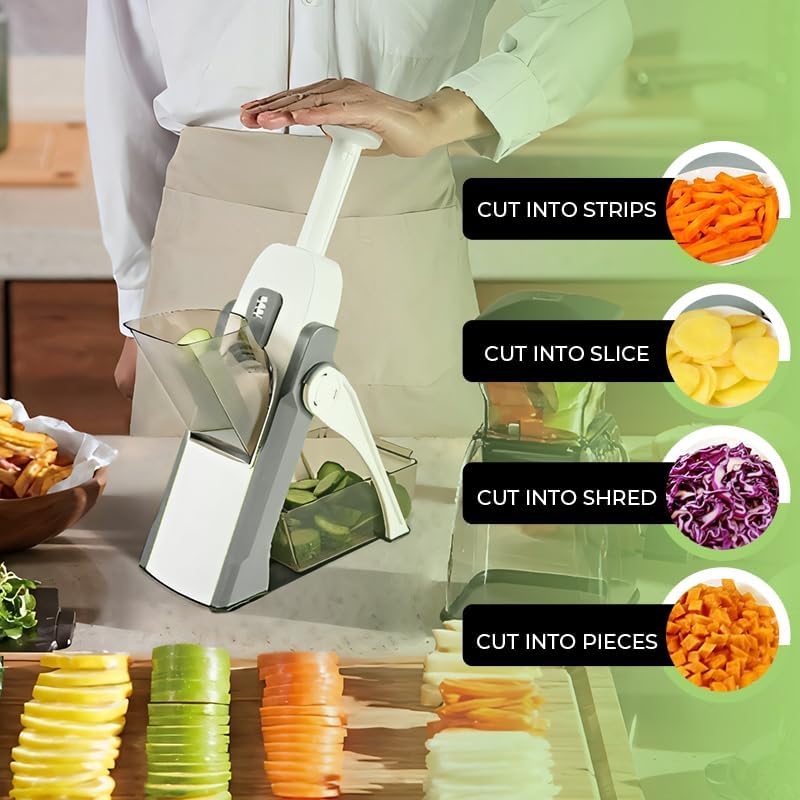 Saker Adjustable Safe Vegetable Slicer,Safe 5-in-1 Mandoline Slicer, Adjustable Vegetable Chopper & Fruit Slicer for Fast Meal Prep, 0.1-8mm Thickness (green) - Image 2