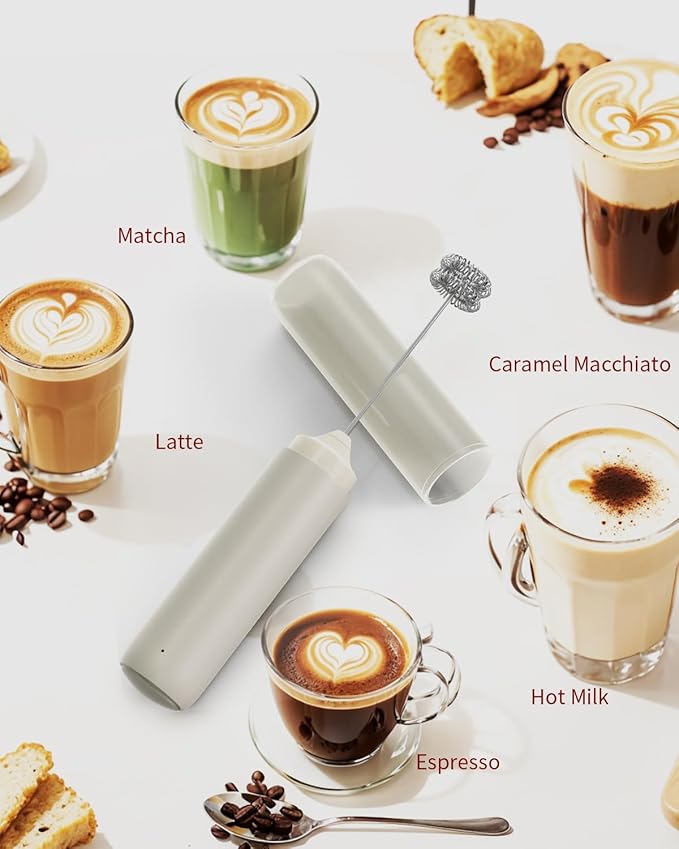 JOY Portable Rechargeable Milk Frother Hanheld, Beige