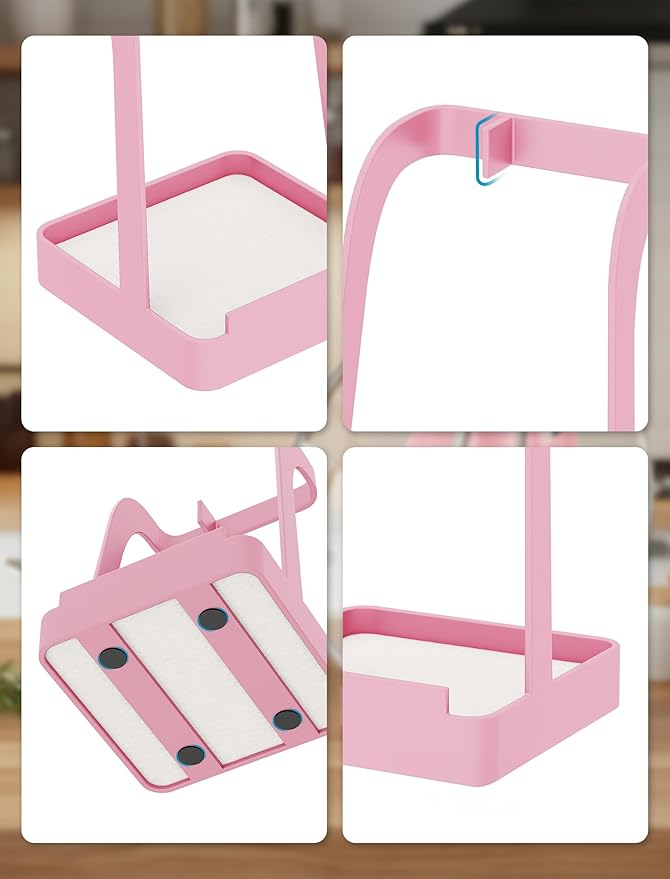 NiHome Kitchen Utensil Holder for Pot Lids & Spoons Pink Kitchen Accessories with White Diatomite Drip Tray, Non-Slip Base, Metal Cooking Spoon Rest, 3.9"x3.9"x6" Countertop Organizer (Pink)