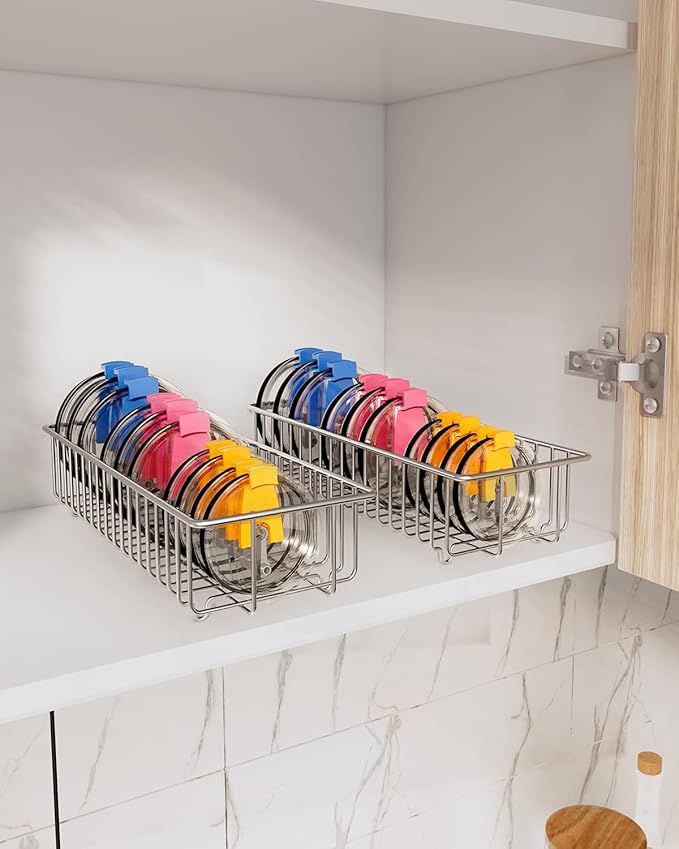 YQh 2Pack tumbler lid organizer,lid holders inside cabinet,mason jar lid organizer,Inner Tumbler Lid Storage Rack in Drawer,3 Compartments, 304 Stainless Steel, Durable Non-Rusting