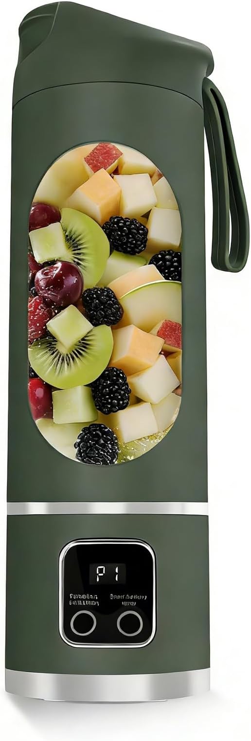 Portable Personal Electric Blender，500ML Portable Shakes and Smoothies Blender，12 Blades USB Rechargeable Small Blenders、Mixing、Compact、Convenient and Versatile (Green)